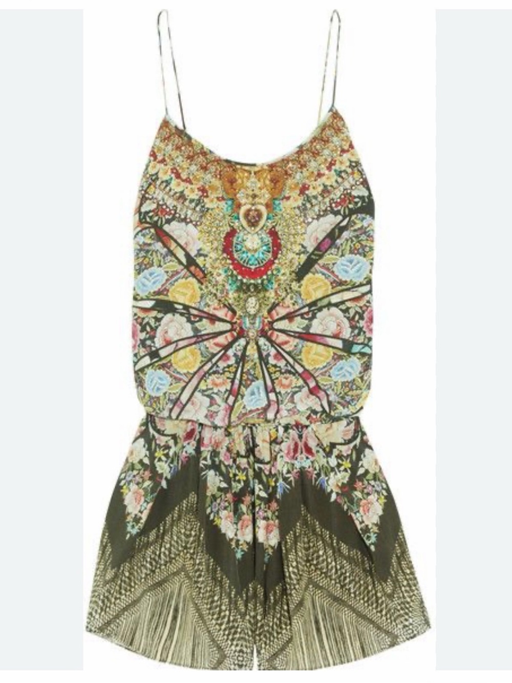 Camilla Flamenco Sweep Silk Crystal Embellished Playsuit Romper Sz L / US 10 / 3